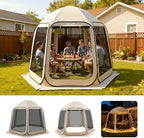 VEVOR 10 x 9.2 ft Pop-Up Screen House Tent, 4–8 Person Portable Screen Gazebo w/Carry Bag, Netting Sides & Ground Stakes, Quick Setup, Screened in Canopy for Garden, Patio & Backyard, Outdoor, Beige