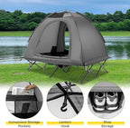 GYMAX 2-Person Tent Cot, 3 in 1 Folding Off-Ground Cot Bed Combo with Portable Wheeled Bag, Waterproof Rainfly, 2 Mesh Doors & Skylight Roof for Hiking, Backpacking, Outdoor