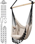 KOMOREBI Hammock Chair - Ivory Black - 60" x 47" - Hanging Rope Swing for Indoor & Outdoor - Soft & Durable Cotton Canvas - 2 Cushions Included - Large Macrame Hanging Chair for Bedroom, Patio, Porch