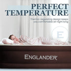 Englander First Ever Microfiber Air Mattress, Microfiber Airbed with Built in Pump Queen Brown/Cream Top