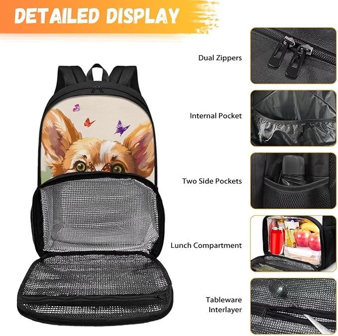 Corgi Floral Elementary Middle High Student Backpack All-In-One Laptop Backpack Computer Bag Meal Prep Backpack Cute Kids Dayback for Picnic Travel Camping Outdoor Casual