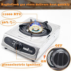 1Burner Propane Gas Cooktop,Camping Portable LPG Gas Stove, Auto Ignition Stainless Steel Countertop with regulator burner grate