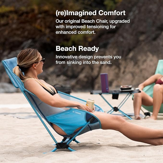 Helinox Beach Chair (re), Packable Outdoor Furniture, Summer Vacation Seat, Lightweight, Foldable Comfort, Flat Feet Prevent Sinking in Sand, Sustainable Materials Weighing 3.75 lbs(1.7 kg), Black