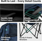 Overmont Oversized Camping Chair for Adults - 400lbs Support Heavy Duty Padded Folding Chair with Cooling Bag Cup Holder Side Pocket Carry Bag - Comfortable Portable for Outdoor Garden Sports Beach