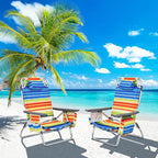 COSTWAY Backpack Beach Chairs, 2-Pack Portable Camping Chairs with Cup Holder, Ice Bag, 5-Position Outdoor Reclining Chairs for Adults, Travel, Sunbathing, Support 300 LBS, Multi Color
