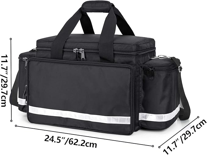 Trunab First Aid Bag Empty Medical Duffel First Responder Trauma Storage with Inner Dividers and No-scratch Bottom, Ideal for EMT, EMS, Paramedics, Bag Only, Black