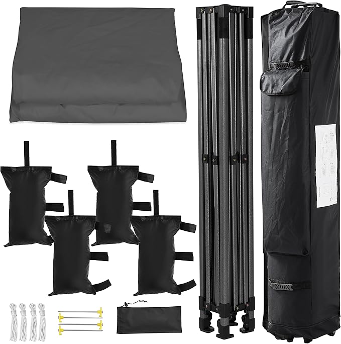 Yaheetech Canopy Tent, Commercial Instant Heavy Duty Canopy, 500D Waterproof Adjustable Tent with Wheeled Carry Bag, 4 Sandbags and 4 Stakes (10x10, Dark Gray)