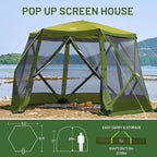TIMBER RIDGE Easy Pop Up Gazebo Canopy Tent for Camping, 11.5 X 9.8 Ft Portable Instant Screenhouse, Pop Up Screened in Canopy with Netting for Backyard, Patio, Outdoor, Tailgating, Picnics, Green