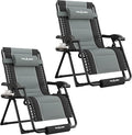 UDPATIO Oversized Zero Gravity Chair Set of 2, Outdoor Full Padded Recliner, Patio Folding Adjustable Reclining Seat with Cup Holder, Footrest & Headrest for Camping, 500LBS Support,Black/Gray,33in
