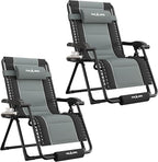 UDPATIO Oversized Zero Gravity Chair Set of 2, Outdoor Full Padded Recliner, Patio Folding Adjustable Reclining Seat with Cup Holder, Footrest & Headrest for Camping, 500LBS Support,Black/Gray,33in