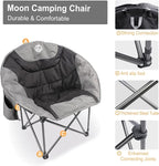 Northroad Folding Compact Camping Moon Chair, Outdoor Padded Saucer Round Chair w/Cup Holder Supports up to 300 lbs for Beach Hiking Fishing Picnic Lawn,Black