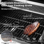 MELLCOM Upgraded 44,000 BTU Stainless Steel Burner Barbecue Grill, 4 Burner BBQ Propane Gas Grill with Side Stove & Cast Iron Grates for Patio, Camping, Outdoor Cooking