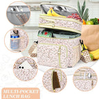 LOKASS Lunch Box for Women-16L-Insulated Lunch Bag Women, Expandable Double-layer Leakproof Cooler Bag with Upgrade Adjustable Shoulder Strap Ideal for Work/Travel/Picnics（White Flower）