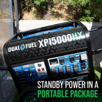 DuroMax XP15000HX 15,000-Watt Dual Fuel Portable Generator - Gas & Propane, Remote Electric Start, Whole Home Power Backup, Transfer Switch Ready, RV & Emergency Ready