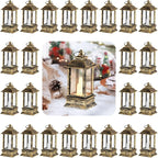 Vintage Lanterns Decorative Indoor: 24 Pcs Brass Mini Lanterns for Wedding Table Centerpieces Small Battery Powered Led Lights Bulk for Party Christmas