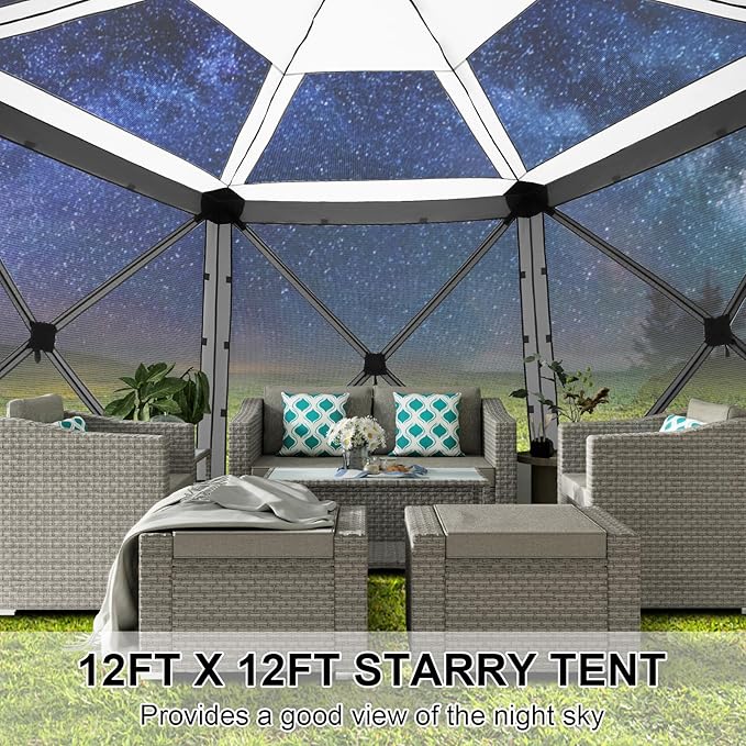 COBIZI Pop Up Gazebo Screen Tent Screen House for Camping, 12x12 Screen Room with Mosquito Netting, Hub Tent Instant Screened Canopy with Carrying Bag and Ground Stakes, Gray