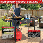 Bestfire 2 burner Camping Stove with Auto Ignition Button,Side Shelves & Regulator150,000 BTU High Pressure Gas Stove Propane Burner With Removable Legs for Outdoor BBQ&Backyard Cooking Camping Home