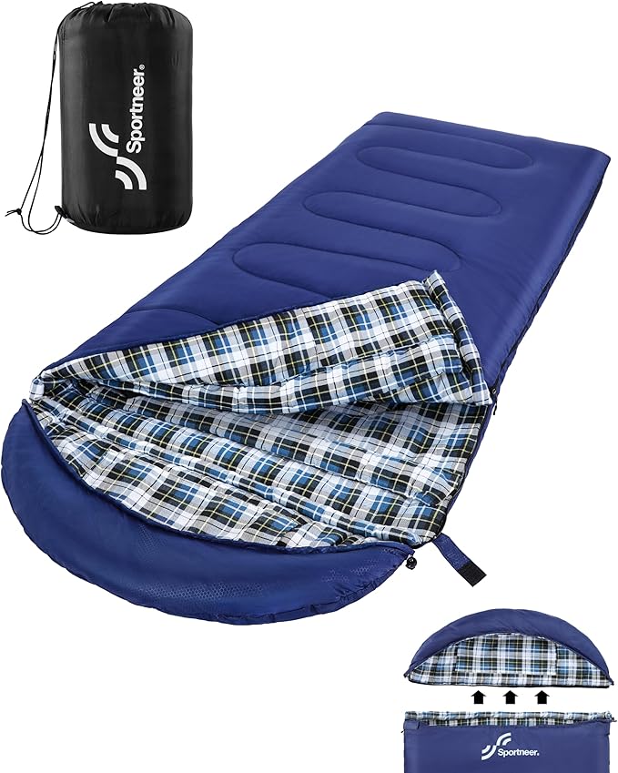 Sportneer Sleeping Bags for Adults, 0 Degree Sleeping Bag XL Flannel Winter Cold Weather Sleeping Bag with Detachable Hood Compression Sack for Camping, Backpacking, Hiking