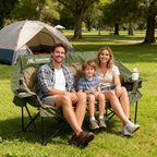 Double Camping Chair Oversized Padded Camping Chairs for Adults Folding Loveseat with Cup Holders and Side Pockets Heavy Duty Outdoor Lawn Chairs for Camping,Sports, Fishing,Beach,Green