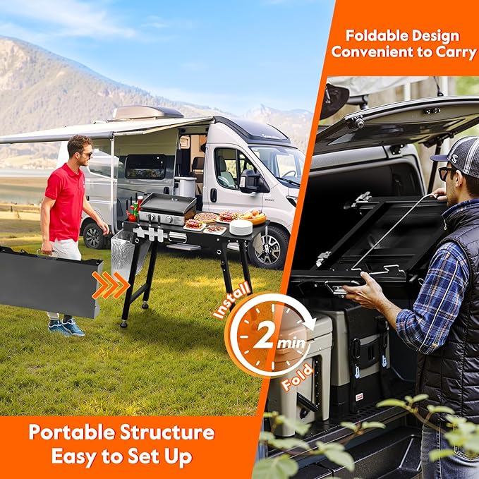 44" L x 17" W Grill Stand for Blackstone Griddle, Folding Grill Table Large Space Fit for 17"/22" Griddle, Ninja and Weber, BBQ Food Prep Table, Portable Outdoor Table for Camping, Tailgating, Outdoor