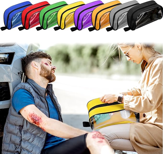 Oudain 8 Pcs First Aid Bag Empty 8 Colors First Aid Pouches Portable Medical Bag with Zipper and Transparent Window Medical Organizer Kit Accessory for Home Outdoor Travel Supplies