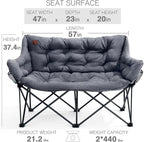 EVER ADVANCED Extra Large Double Camping Chair for Adults, Family Size Padded Folding Camping Love Seat Bench with Side Pocket Portable Camping Couch, Two Person Heavy Duty Folding Outdoor Chair
