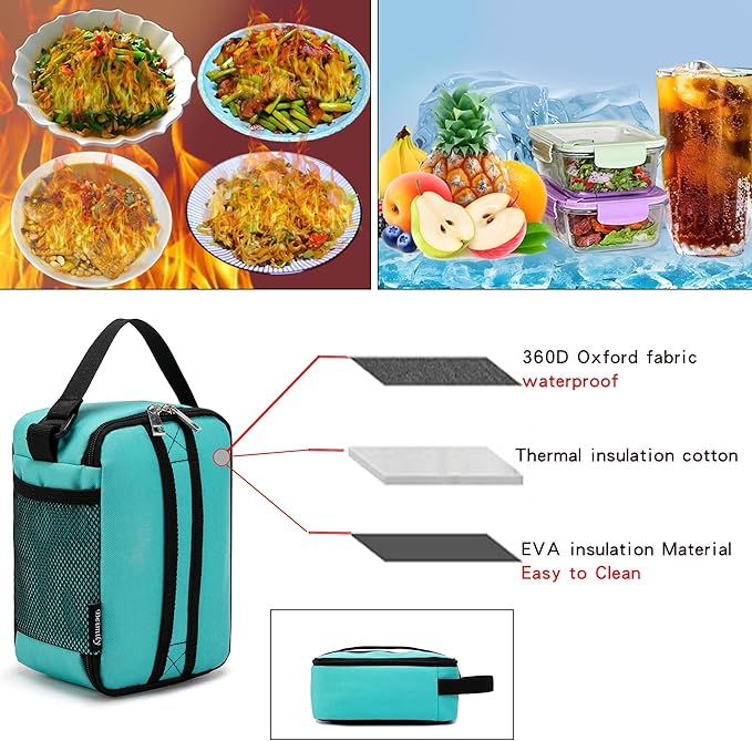 BEIMILY Lunch Box for Men Women Adults,Mini Insulated Lunch Bag for Office Work Picnic,Reusable Portable Lunchbox,Soft Cooler Tote Bag,6 can cooler bag,Mini,Light blue green