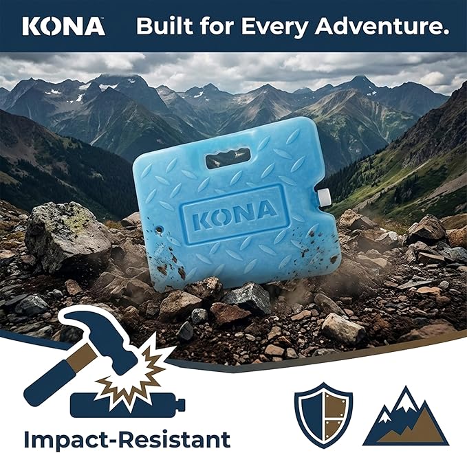 Kona Large Ice Pack for Coolers – 4 lb Reusable Refreezable Cooler Ice Pack, Long Lasting Blue Gel Pack for Camping, Travel, Lunch, Beach, Colder Than Ice -5°C