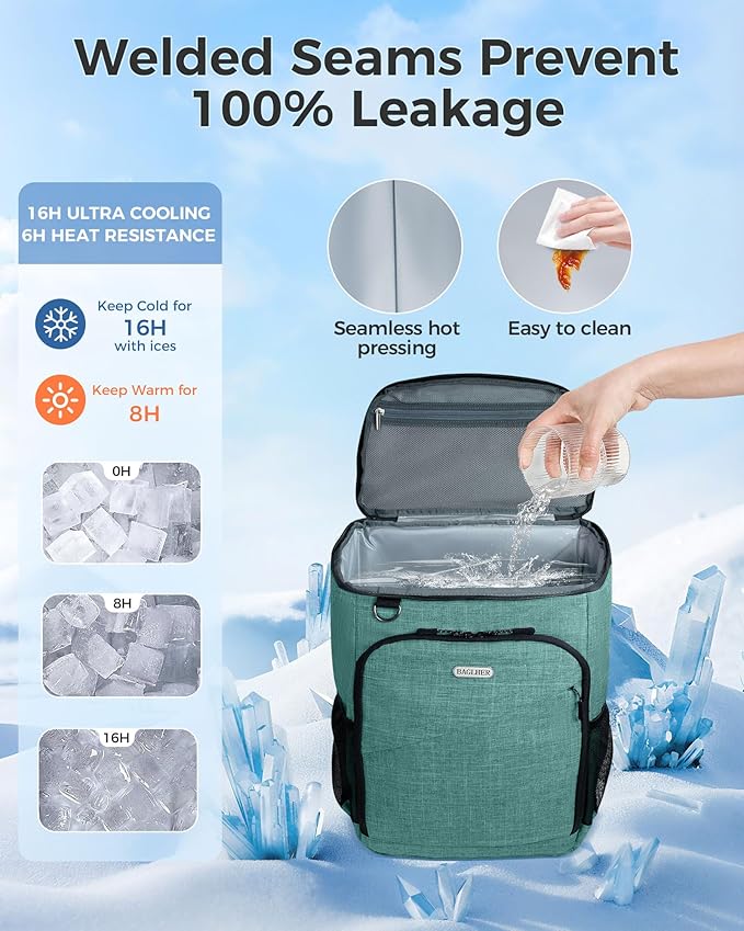BAGLHER Lightweight Insulated Cooler Backpack - 30 Cans, Leak-Proof for Lunch, Picnic, Hiking, Camping Trips