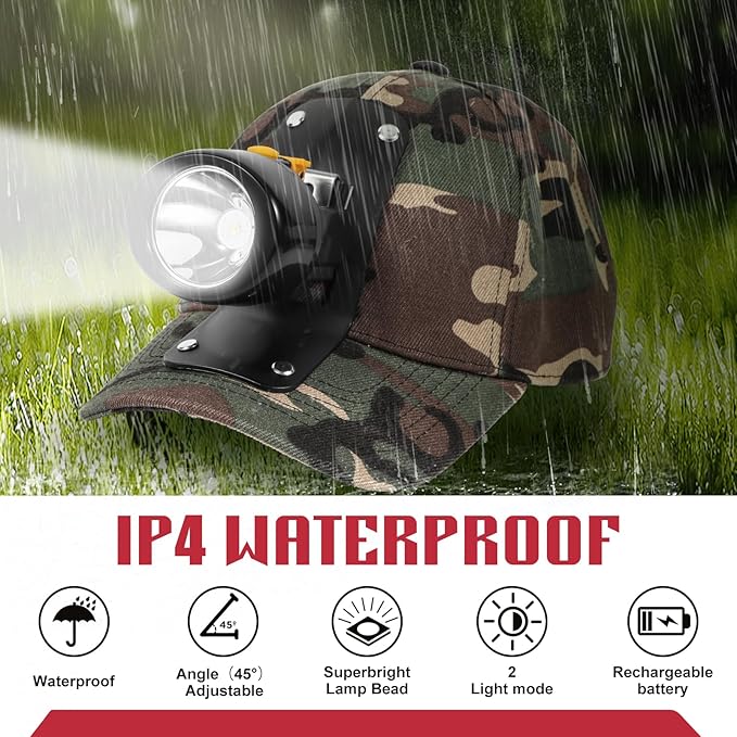 High Lumens LED Mining Headlamp with Hat - Waterproof, Durable, Long-Lasting Rechargeable Headlight, Adjustable Strap, Perfect for Miners Camping Hiking (KL2.8 Black-Yellow Button with Hat)