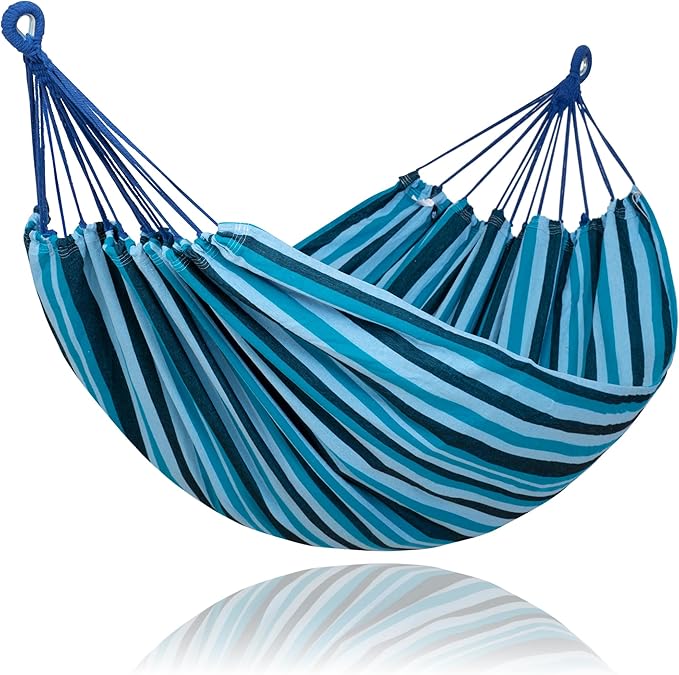 SUNCREAT Hammocks Outdoor Camping Double Hammock, Double Hammock Without Stand, Navy & Blue