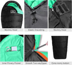 KAMPKEEPER Mummy Sleeping Bag, Cold Weather Camping Sleeping Bag, 32℉ 3-4 Seasons Adults Sleeping Bag, Non-Snag Zipper with Adjustable Hood for Backpacking, Hiking