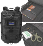 MOLLE Assault Backpack, Tactical Backpack Military Army Camping Rucksack, 3-Day Pack Trip w/USA Flag Patch, D-Rings, Black