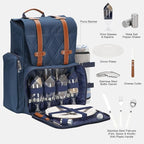 Picnic Backpack for 4 Person with Large Insulated Cooler Bag, Picnic Basket Set with Wine Pouch, Waterproof Picnic Blanket & Cutlery Set. Perfect for, Camping, Party,Wedding Gift for Couple,Blue