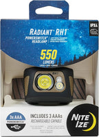 Nite Ize Radiant RH1 PowerSwitch Headlamp - Durable 550 Lumen Headlamp for Visibility at Night - Features Lockout, Spot & Flood Modes, Red/White LEDs, and Innovative PowerSwitch Capabilities