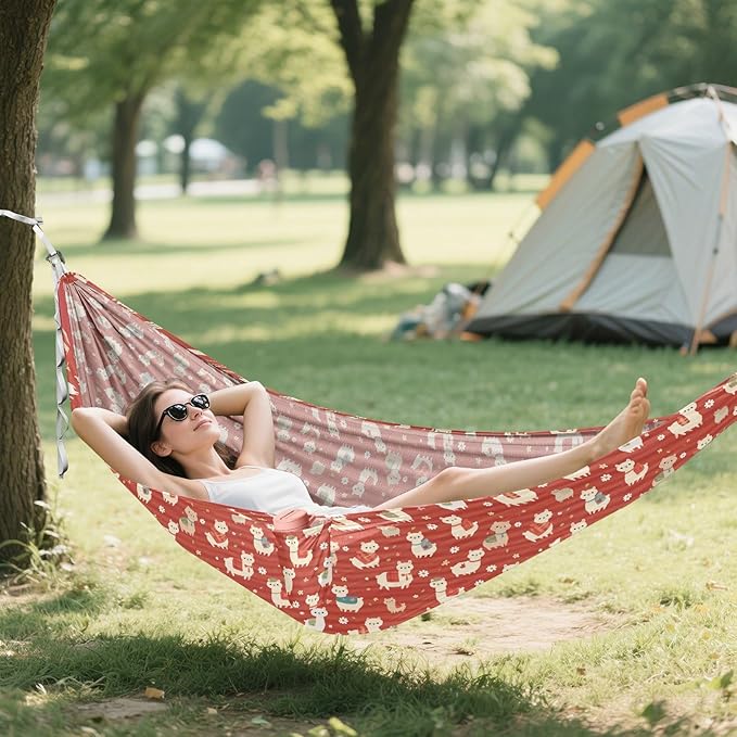 Retro Cute Alpacas Red Hammocks for Camping with Portabl Carry Bag Backyard Hammock for Camping & Hiking Essential