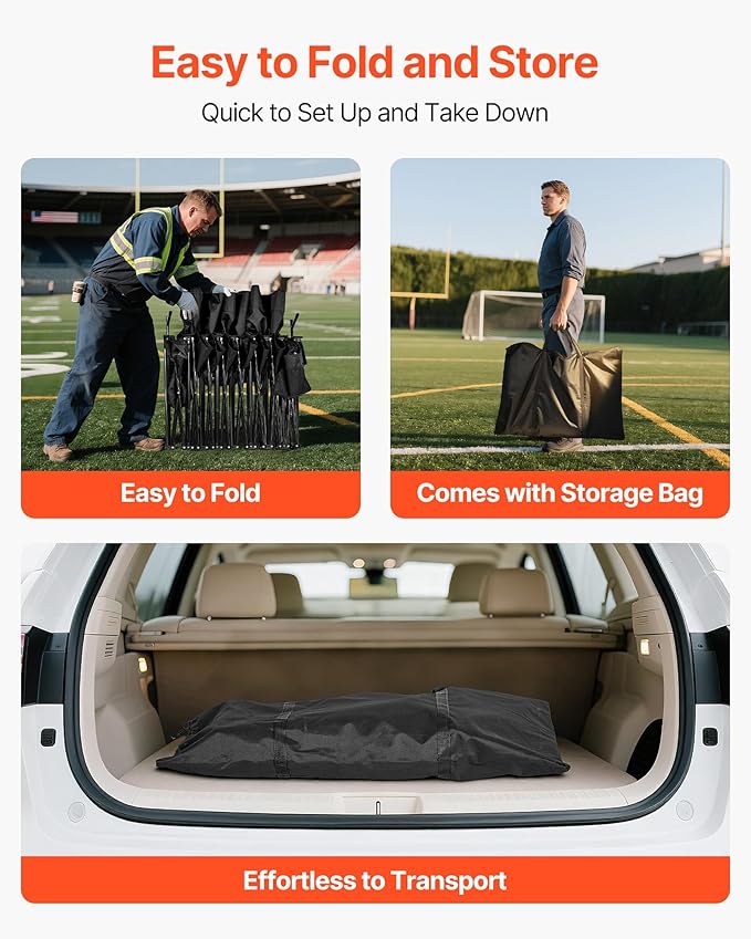 VEVOR Portable Folding Bench, 6 Seat Soccer Bench with Storage Pockets Cup Holders & Carrying Bag, Lightweight Sideline Seating with Sunshade for Football, Baseball, Camping, Outdoor Events, Black