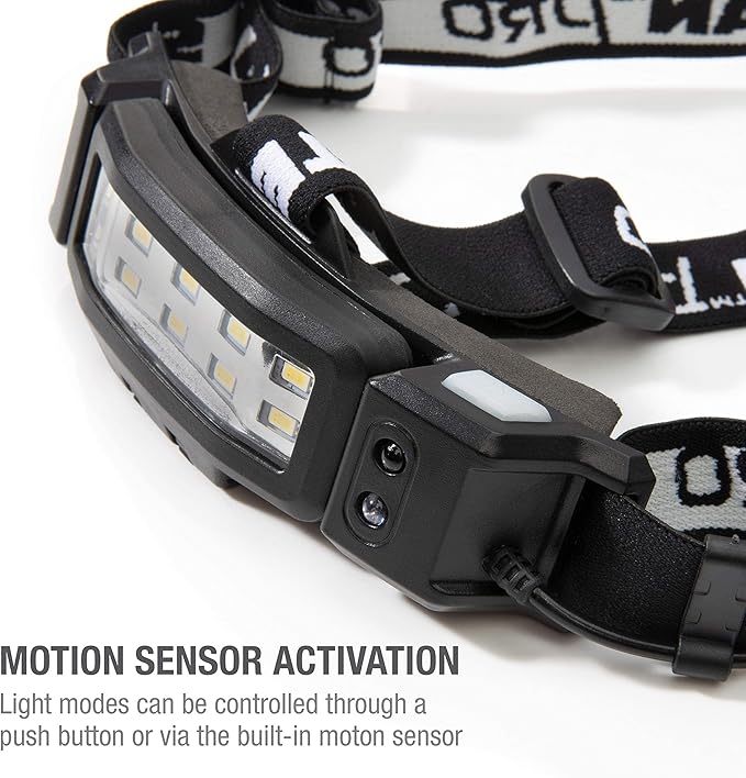 Steelman Slim Profile Rechargeable LED Motion-Activated Headlamp, 250-Lumen, 3 Brightness Settings, 20-Meter Range, Water-Resistant