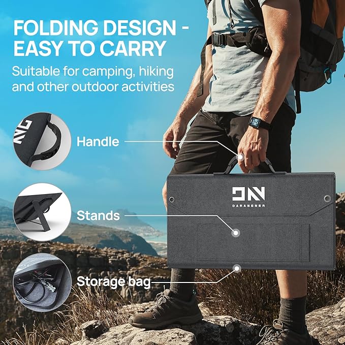 DaranEner Portable Power Station 60,000mAh, 192Wh LiFePO4 Battery Backup w/2 300W AC Outlets, Power Bank for Hurricane Emergency/Home/Outdoor Camping/RVs Use with 100W Foldable Solar Panel