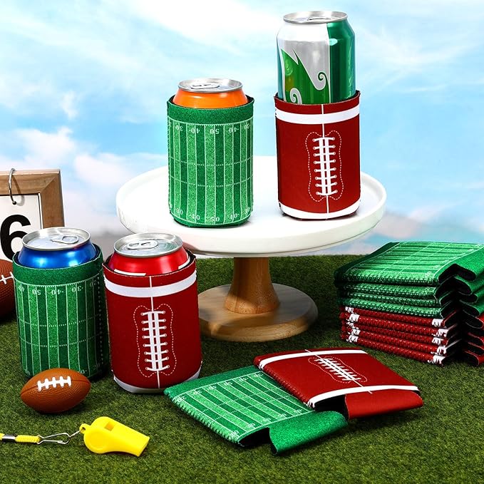 18 Pack Football Can Cooler Sleeves Beer Drink Can Bottle Cooler Sleeves Cooler Collapsible for Football Lovers Party Birthday Themed Party Decorations Supplies Favors