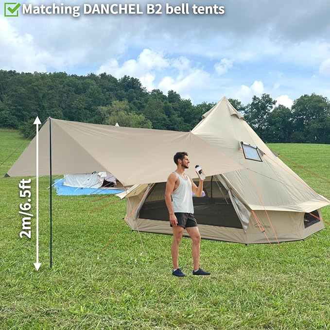 DANCHEL OUTDOOR B2 Portable Yurt with Stove Jack for Winter Camping, 4 Season Bell Tent Large Hot Tent 4/6 Person Family Camping Glamping Party 300D Oxford Khaki, 13ft/16.4ft