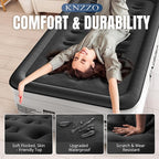Twin Air Mattress with Built-in Pump, 18" Top Inflatable Mattress with Waterproof Flocking Fabric, Three-Minute Quick-Inflatable Bed. Portable Blow Up Mattress for Home, Outdoor and Guests