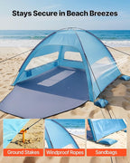 VEVOR Beach Tent Sun Shelter for 8 Person, UPF 50+ Protection, Portable Sun Shade Beach with Carrying Bag & Sand Pockets, Lightweight and Easy Setup Beach Umbrella for Camping Fishing Outdoor Picnic