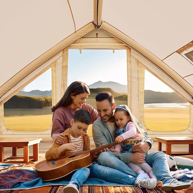 Inflatable Tents for Camping, Blow Up Tent with Hand Pump, Easy Setup Inflatable Hot Tent with Stove Jack, Waterproof Oxford Air Glamping Tents for Camping Adult 4 Person Upgrade Version