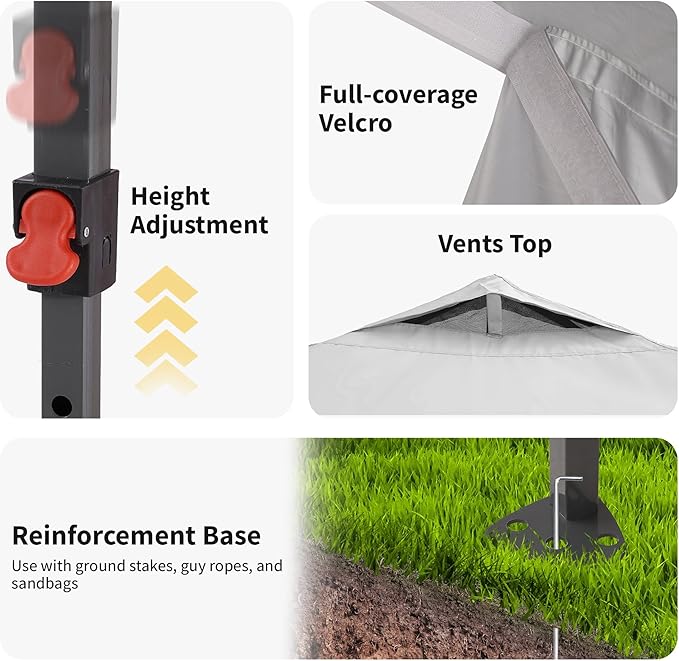 GDY 8x8FT Outdoor Pop Up Canopy Tent with One Push Setup, Easy Setup Gazebo with 4 PVC Transparent Sidewalls for Events, Parties, Camping, White