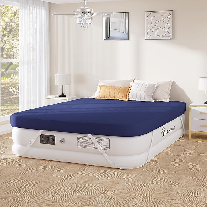YITAHOME Queen Size Air Mattress with Fitted Sheet, Elevated Inflatable Bed with High-Speed Pump, Carry Bag and Repair Tools for Home, Travel, and Camping - 80''L x 60''W x 18''H