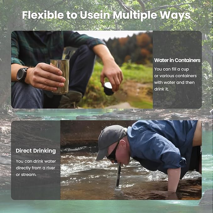 Portable Water Filter Straw Survival, Essential Camping & Hiking Gear, Water Purification Straw for Travel, Biking and Emergency Preparedness