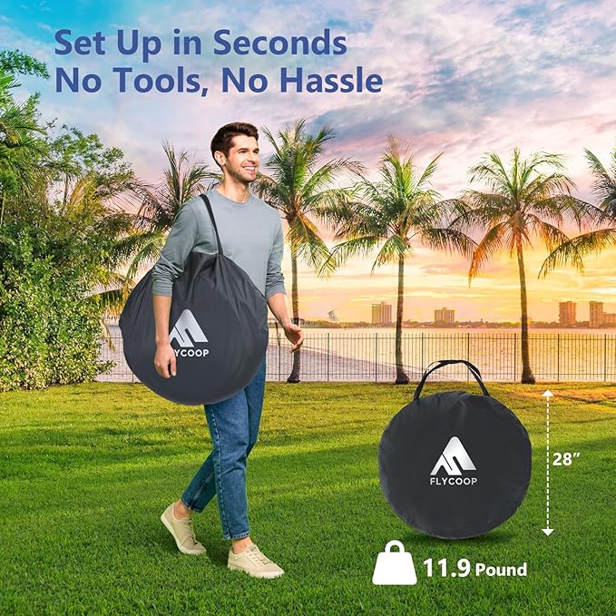 Sports Tent: Flycoop Portable Weather Pop Up Pod 2-4 Person to Provide Shelter from Wind Rain and Cold Weather Shelter for Outdoor Activities, Sports Events, Camping and Hiking (Black,L)