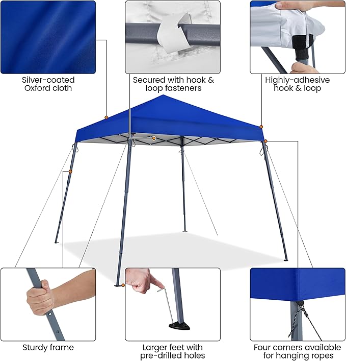 Yaheetech Instant Canopy Tent, 10x10 Slant Leg Easy Outdoor Pop up Canopy, Folding Portable Gazebo Instant Shelter Tent with Backpack for Garden/Camping/Party, 10x10 Base 8x8 Top, Blue