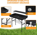 VINGLI Portable Cooler Table with Extra Storage Shelf, Alloy Steel, Black, Picetable Model